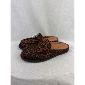 Universal Thread Womens Leopard Print Faux Fur Mule Loafers Brown Animal Print 6